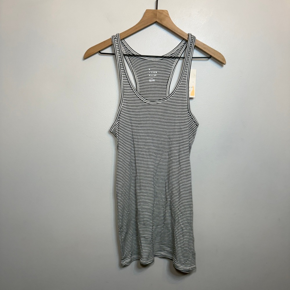 A New Day Women's Striped Racerback Tank Top White Black Size Large NWT